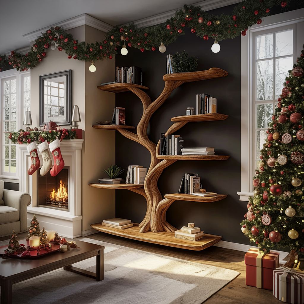 Rustic Christmas Tree Wall Shelf