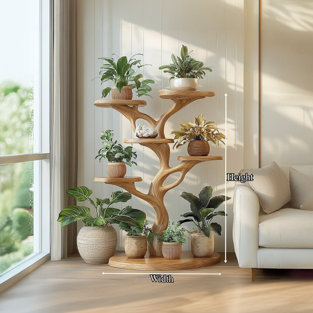 Rustic Organic Tree Plant Stand Living Room