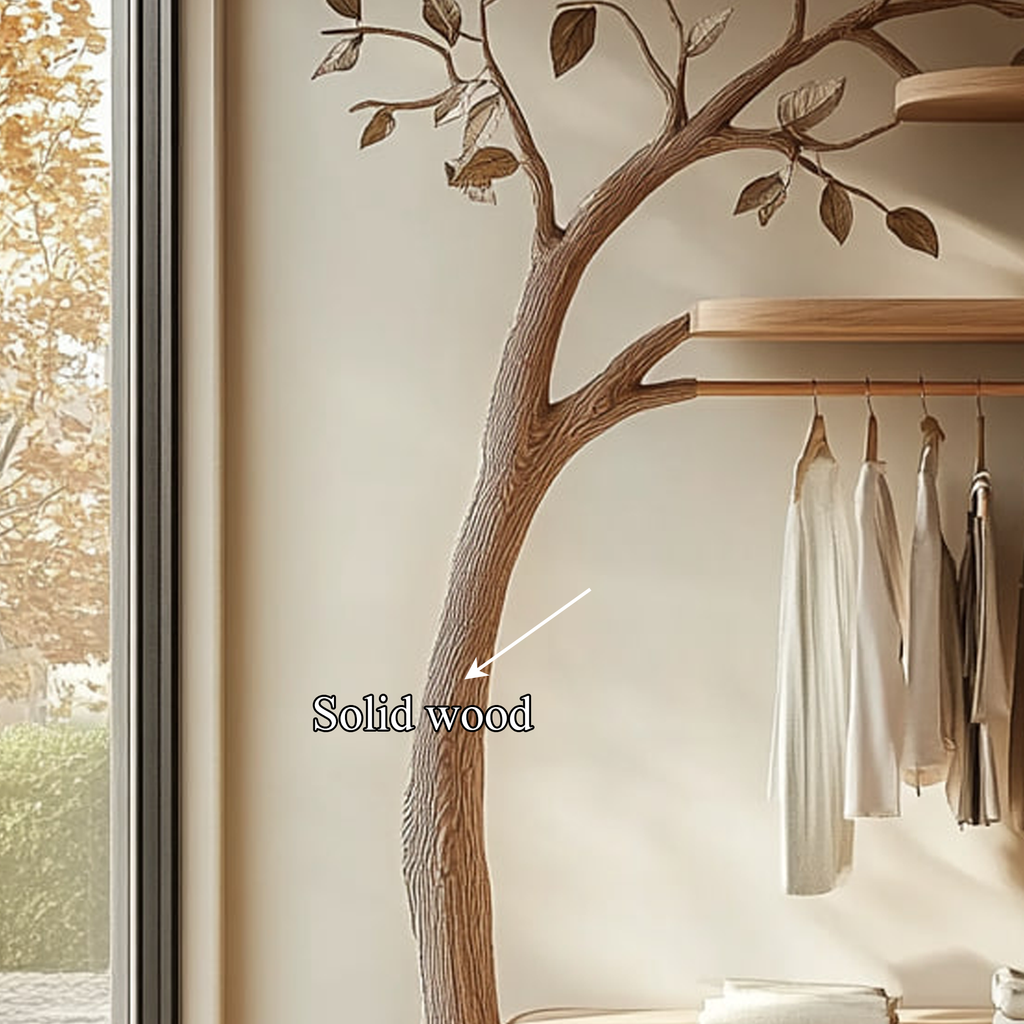 Scandinavian Solid Wood Tree Wardrobe Organizer Natural Living Room