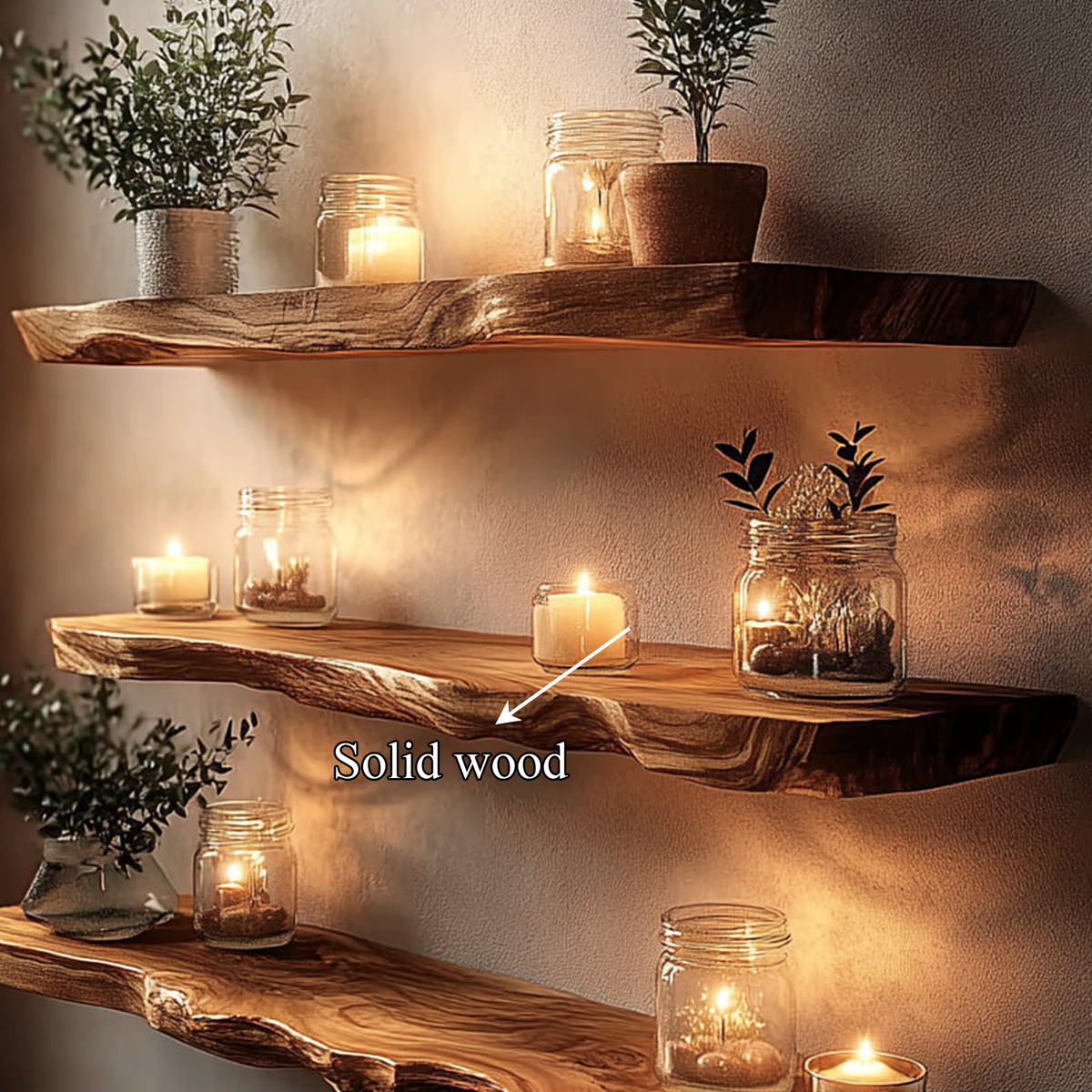Rustic Live Edge Wood Corner Floating Shelf