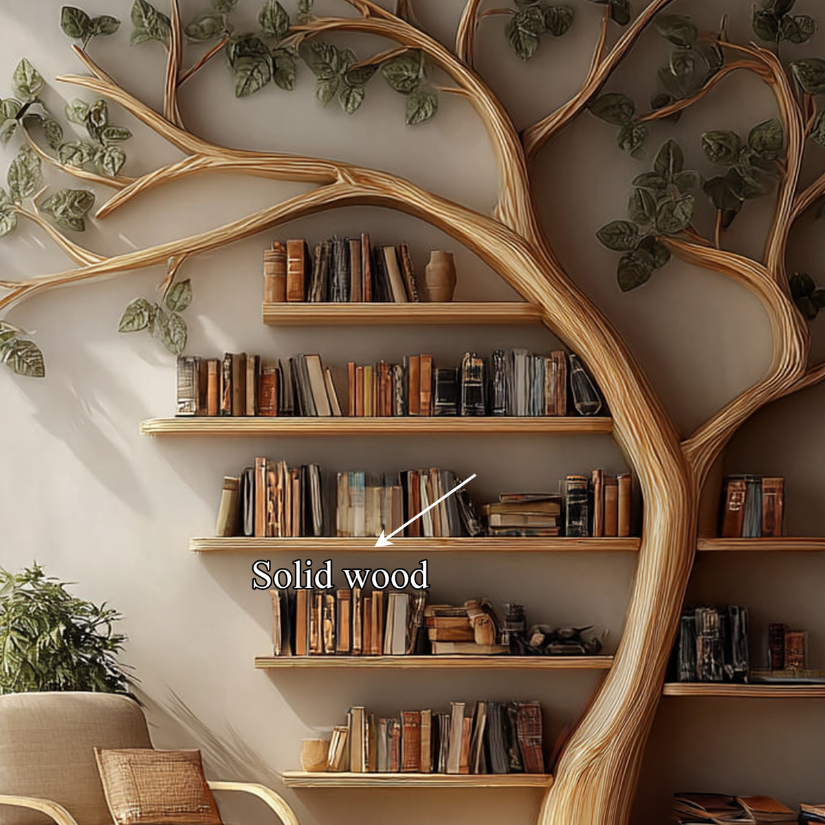 Rustic Tree Bookshelf Reading Corner Home Office Library Display