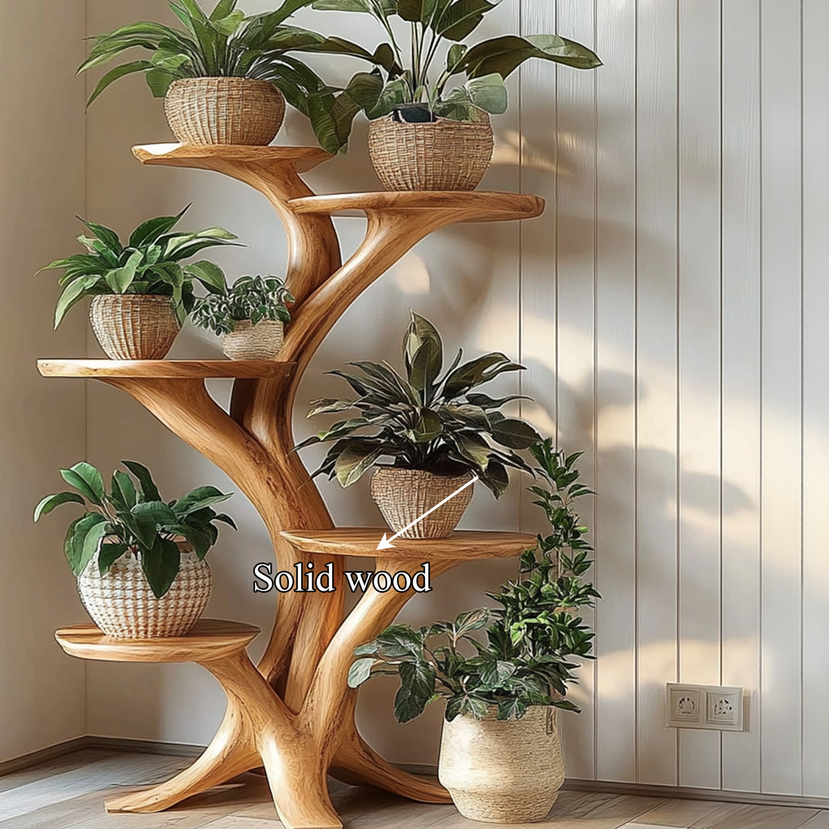 Rustic Tree Plant Stand Natural Interior Design Living Room