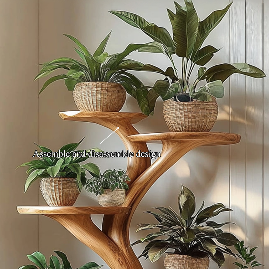 Rustic Tree Plant Stand Natural Interior Design Living Room