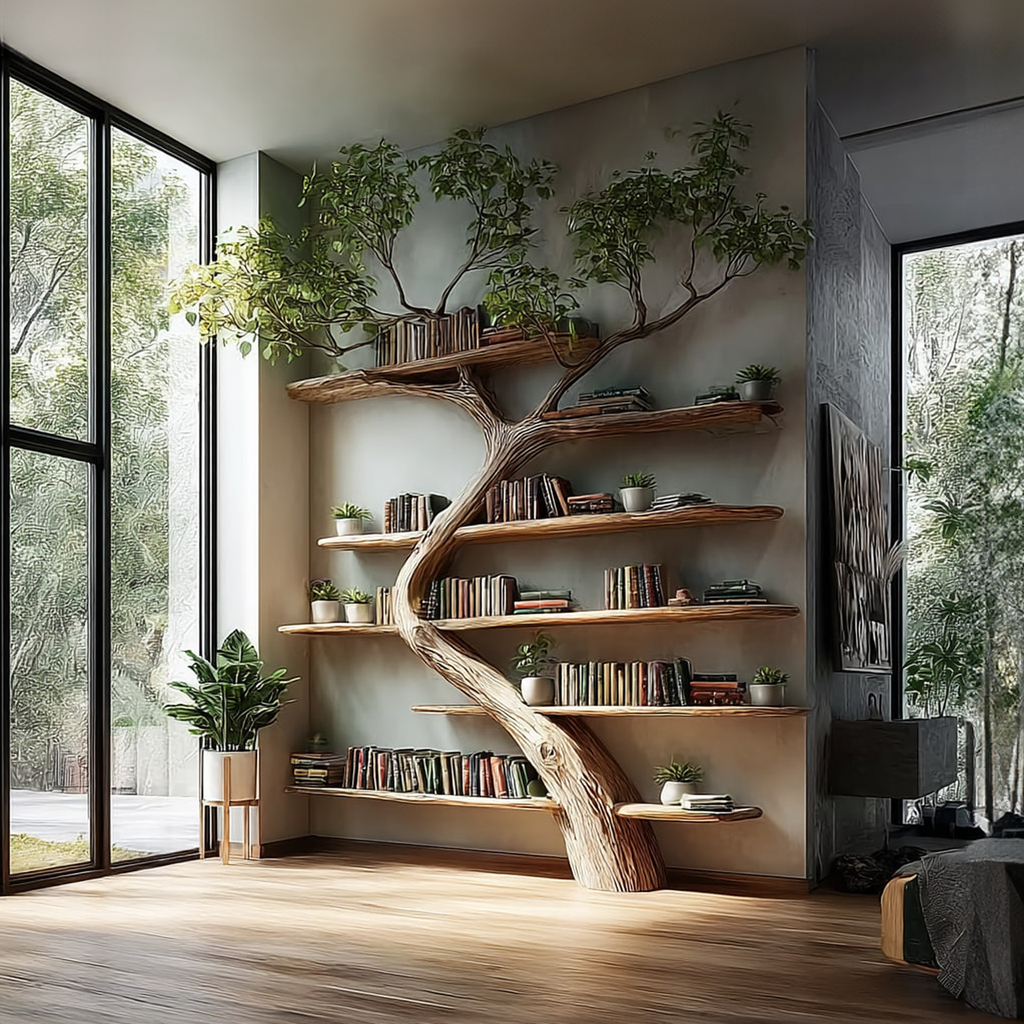 Rustic Tree Bookcase Living Room