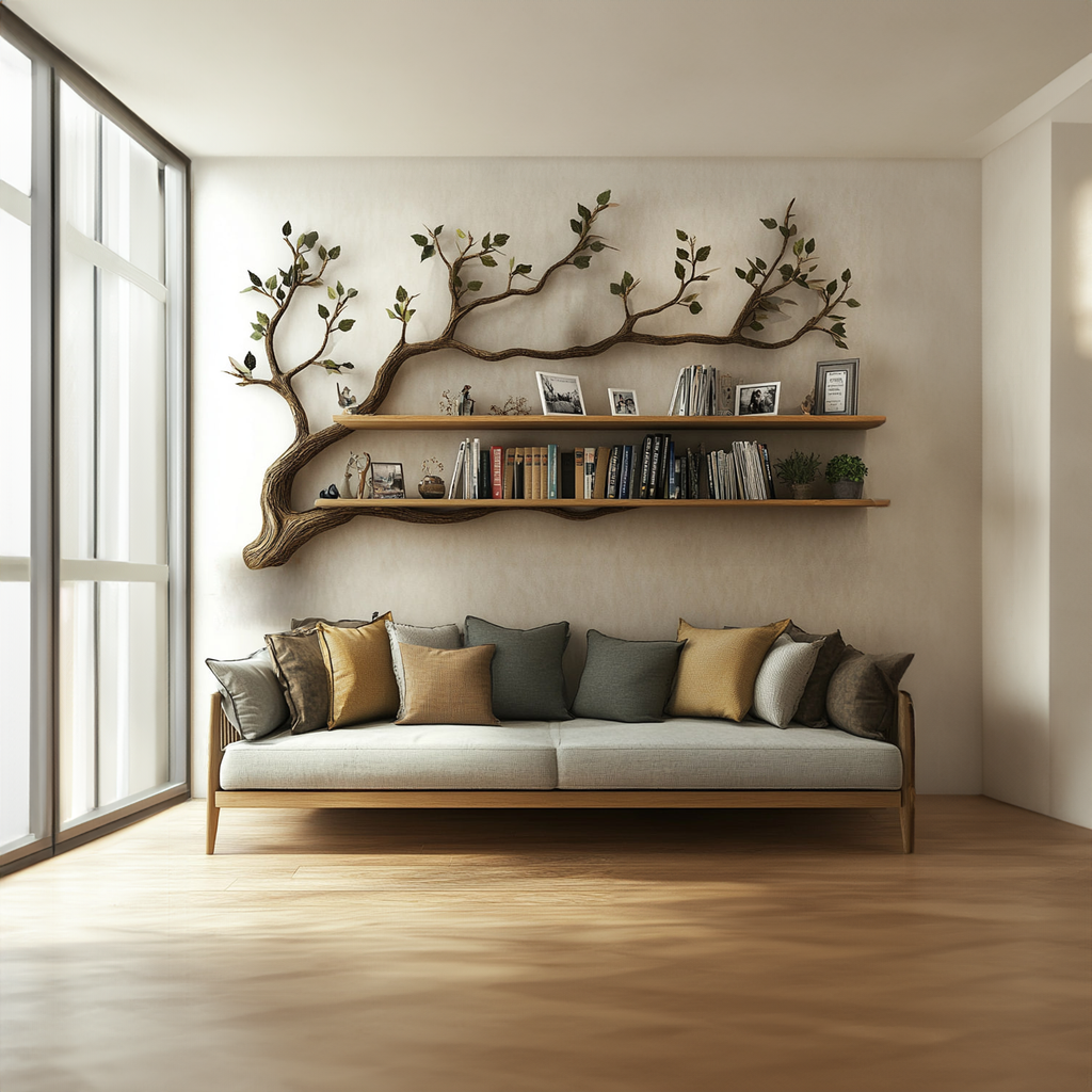 Rustic Tree Branch Wall Shelf