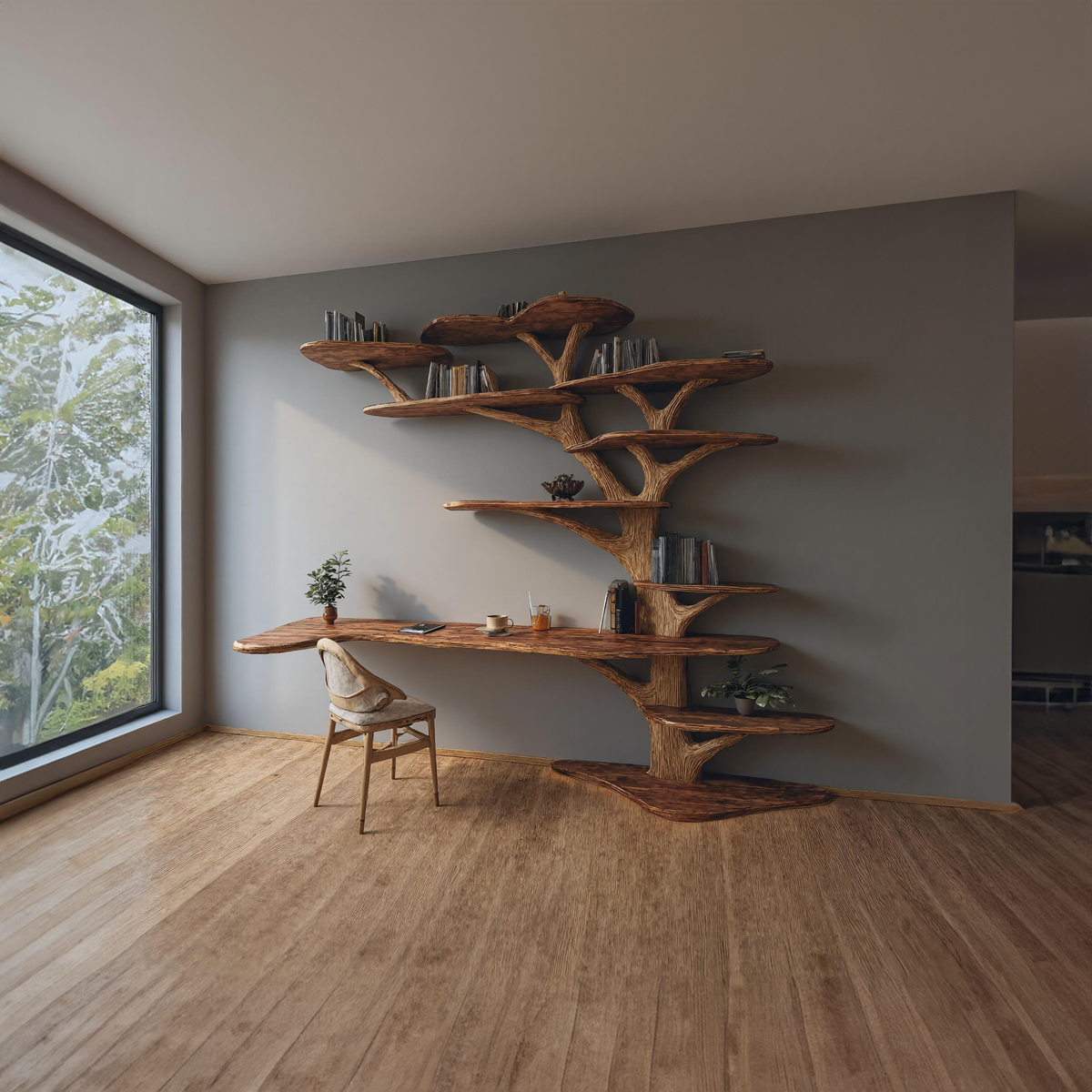 Rustic Tree Bookshelf Desk Home Office Or Study Room