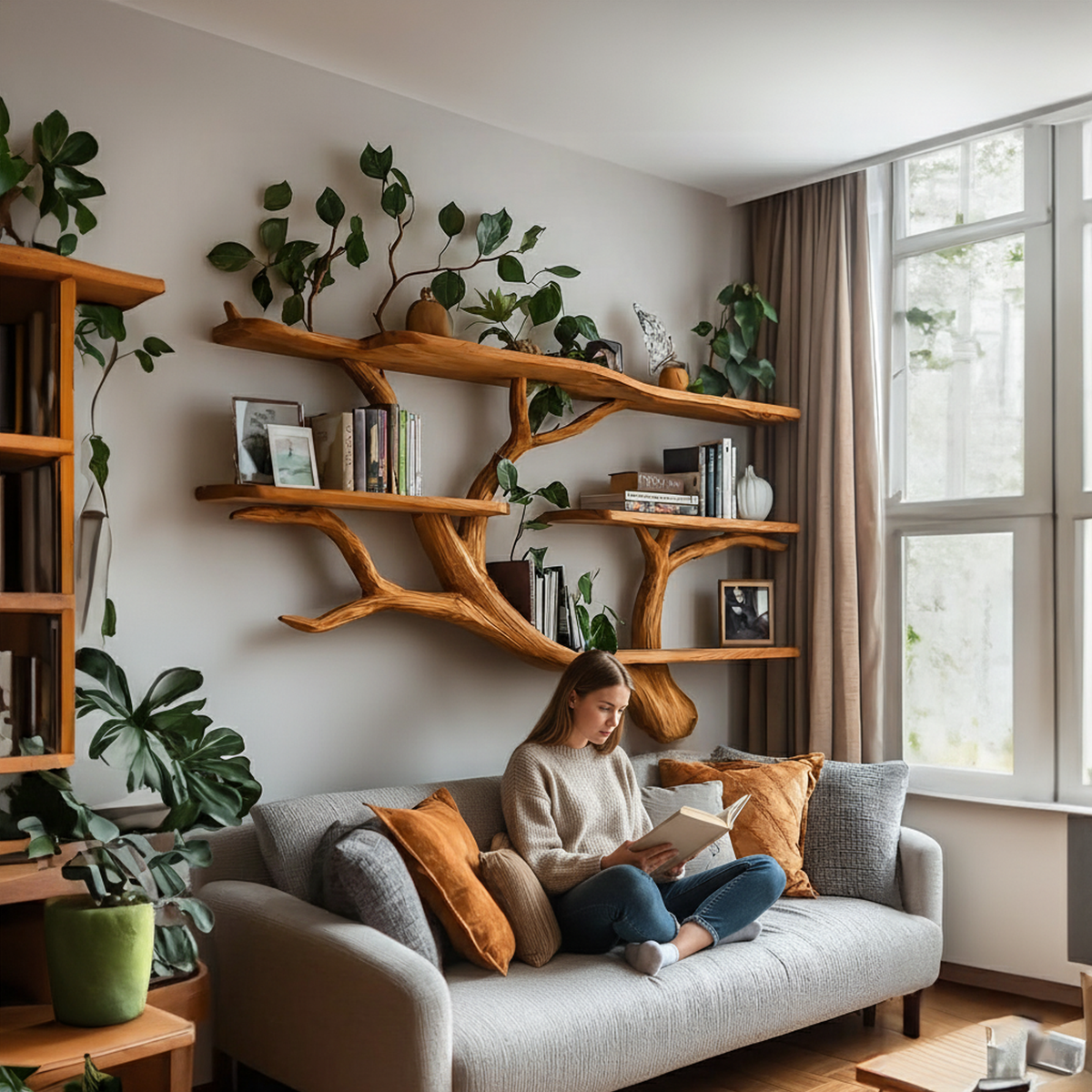 Rustic Organic Tree Wall Bookshelf