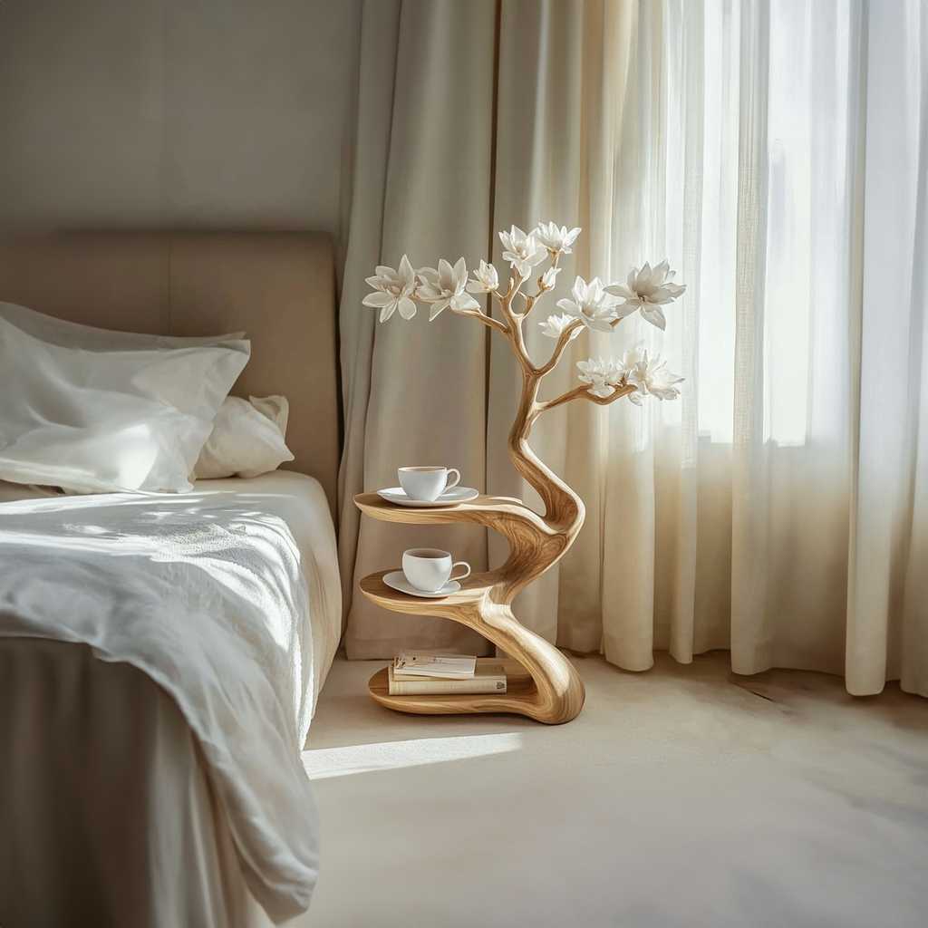 Rustic Sculptural Nightstand Bedside Table Modern Bedroom