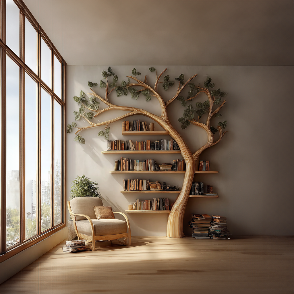 Rustic Tree Bookshelf Reading Corner Home Office Library Display