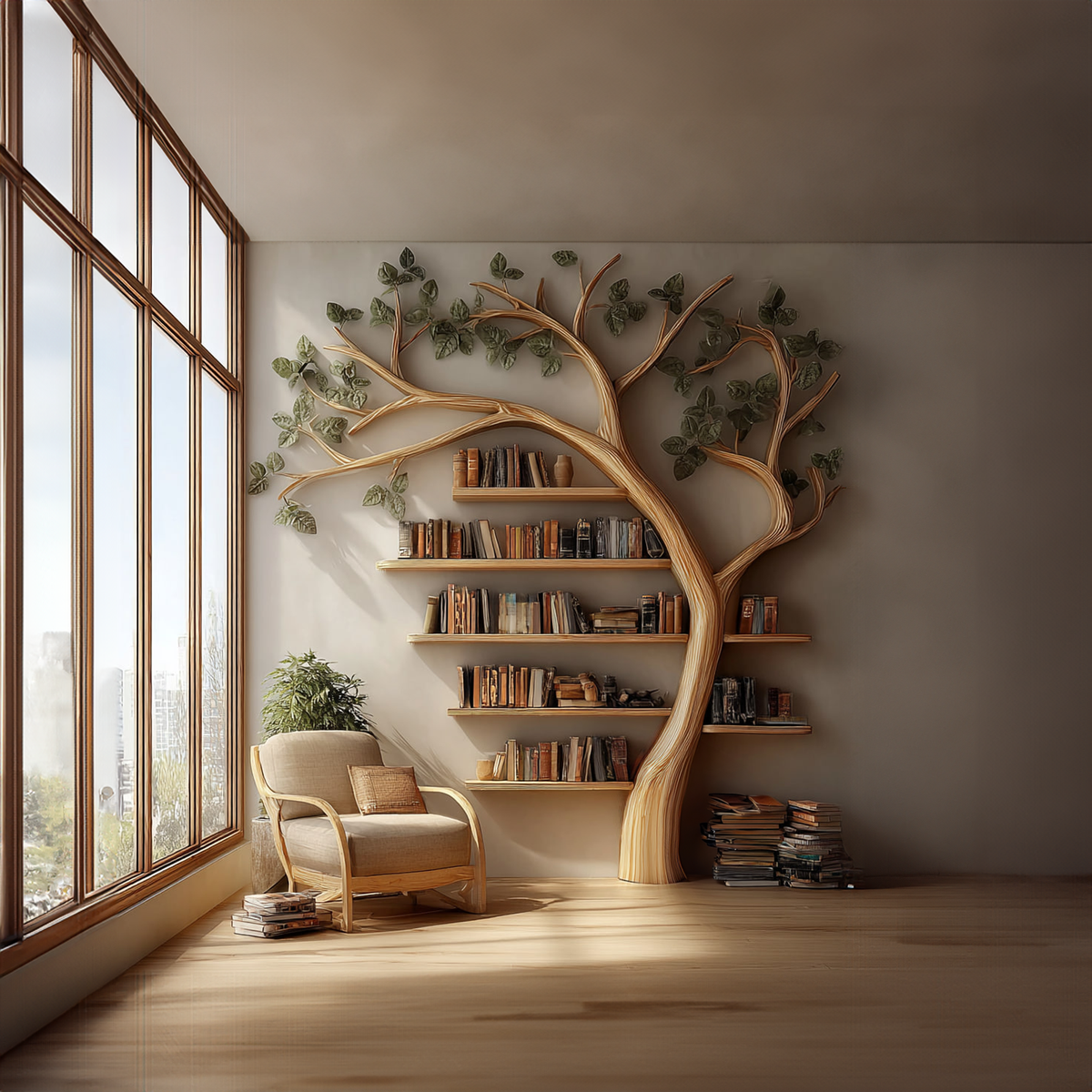 Rustic Tree Bookshelf Reading Corner Home Office Library Display
