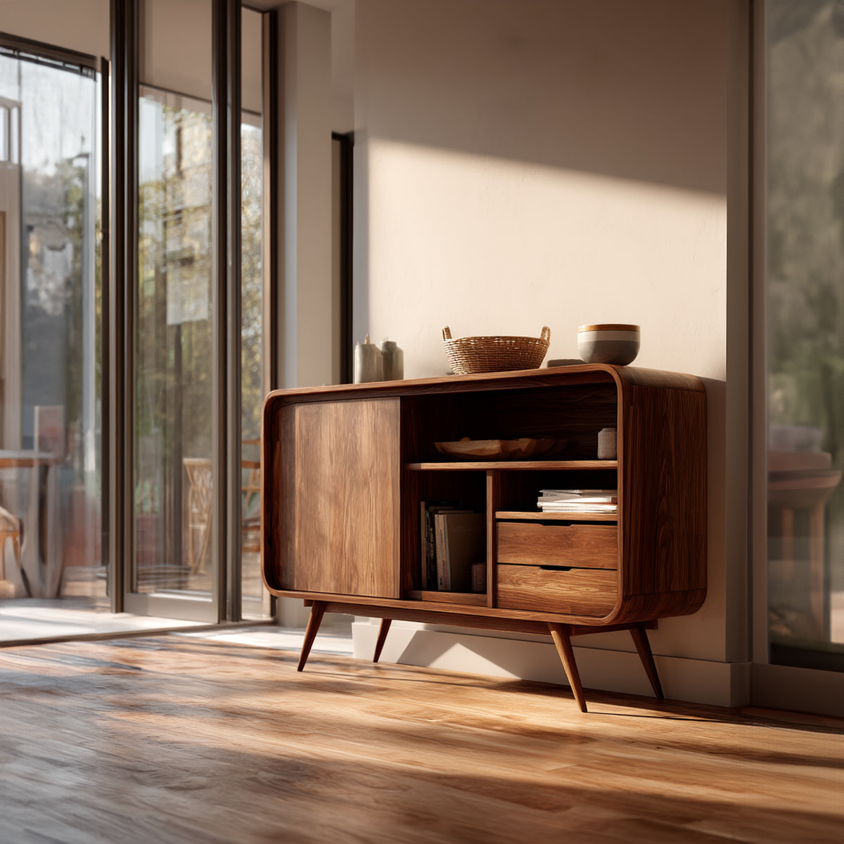 Mid Century Modern Wood Storage Sideboard