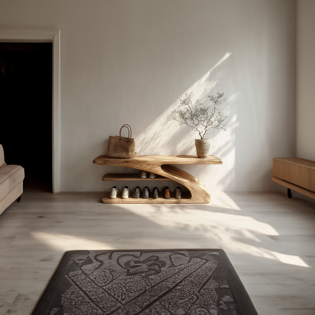 Rustic Solid Wood Shoe Bench Entryway