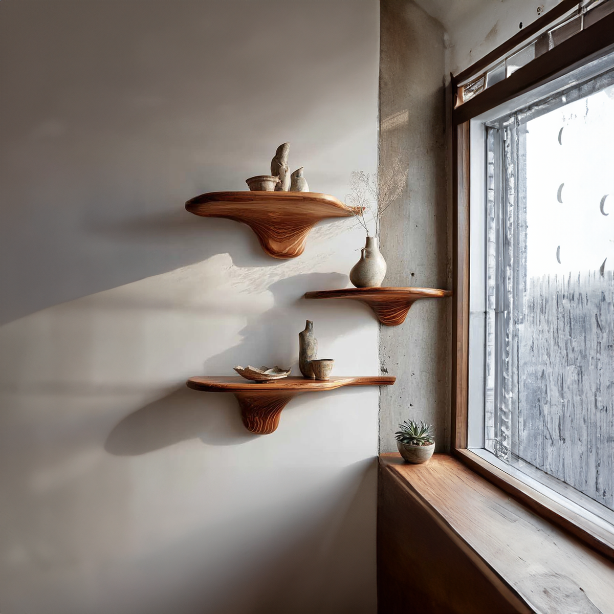 Rustic Mushroom Floating Shelves Kitchen
