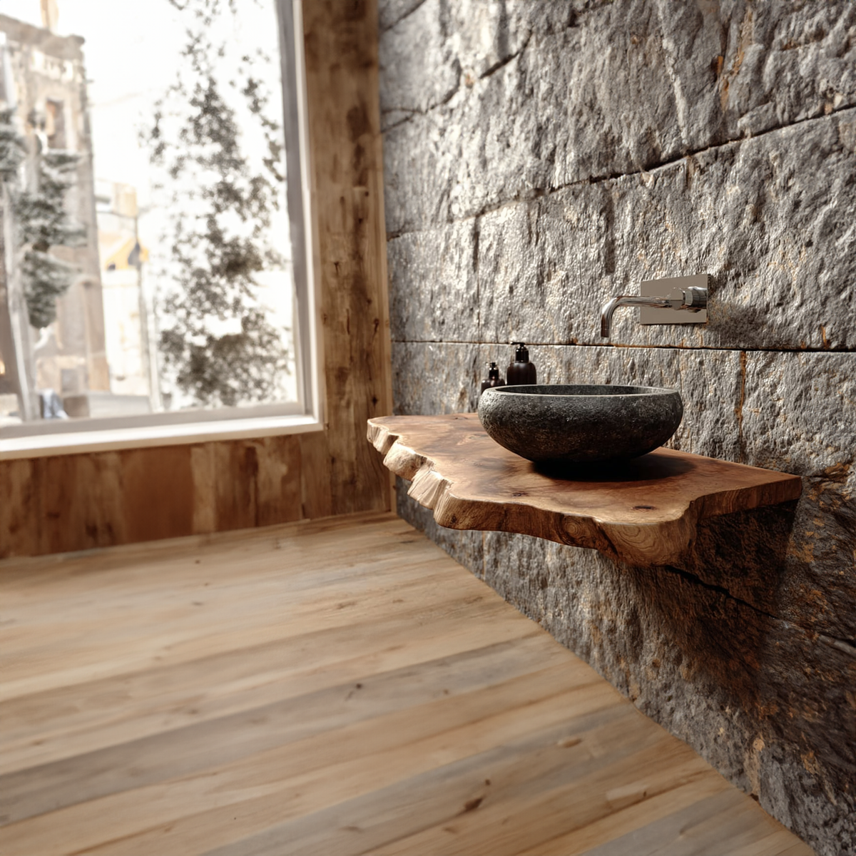 Rustic Live Edge Wood Floating Shelf