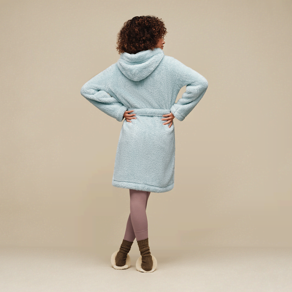 Women's Hooded Plush Fleece Robe - Cream