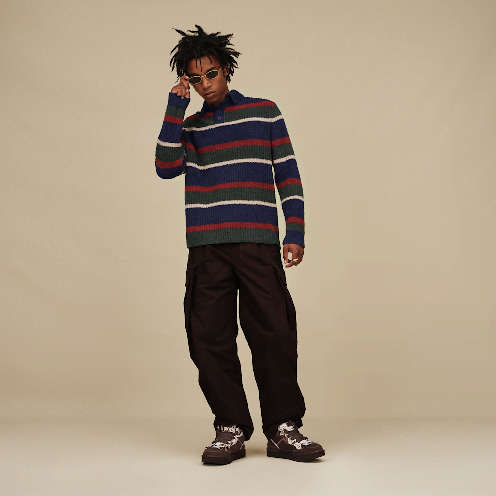Men's Rib-Knit Polo Pullover - Stripe