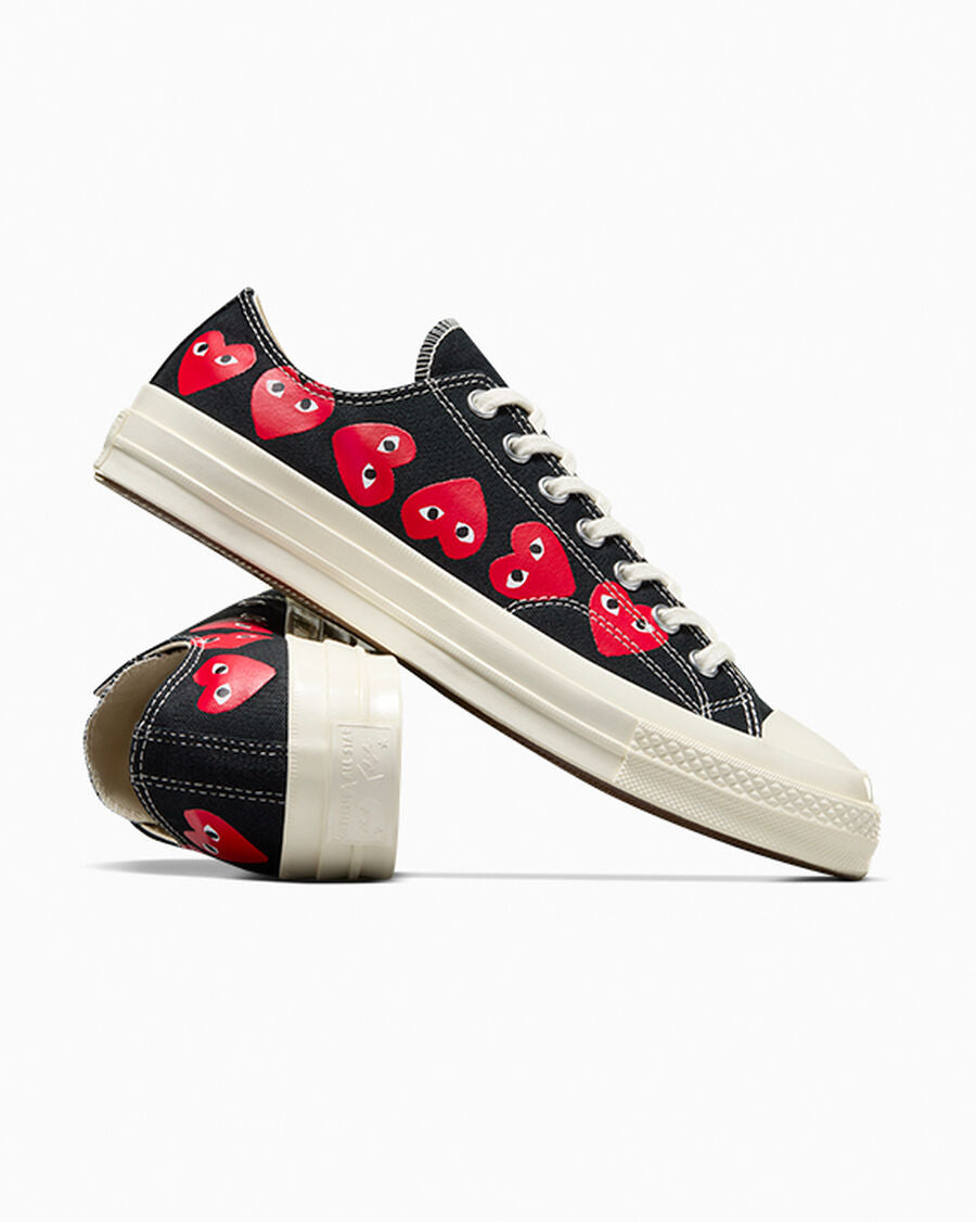 Canvas Low Top Sneaker With Heart Graphic - Black - Black/High Risk Red/Egret