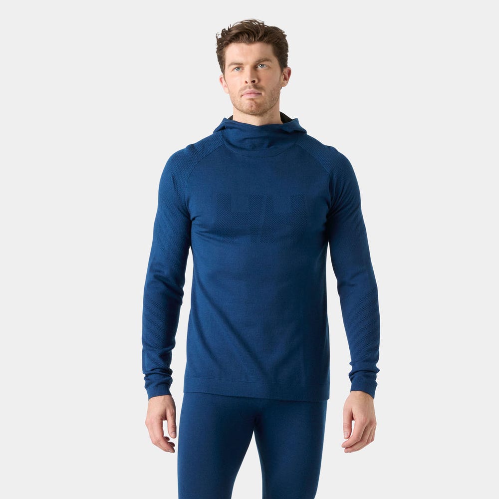 Men's Merino Wool Base Layer Hoodie - Blue