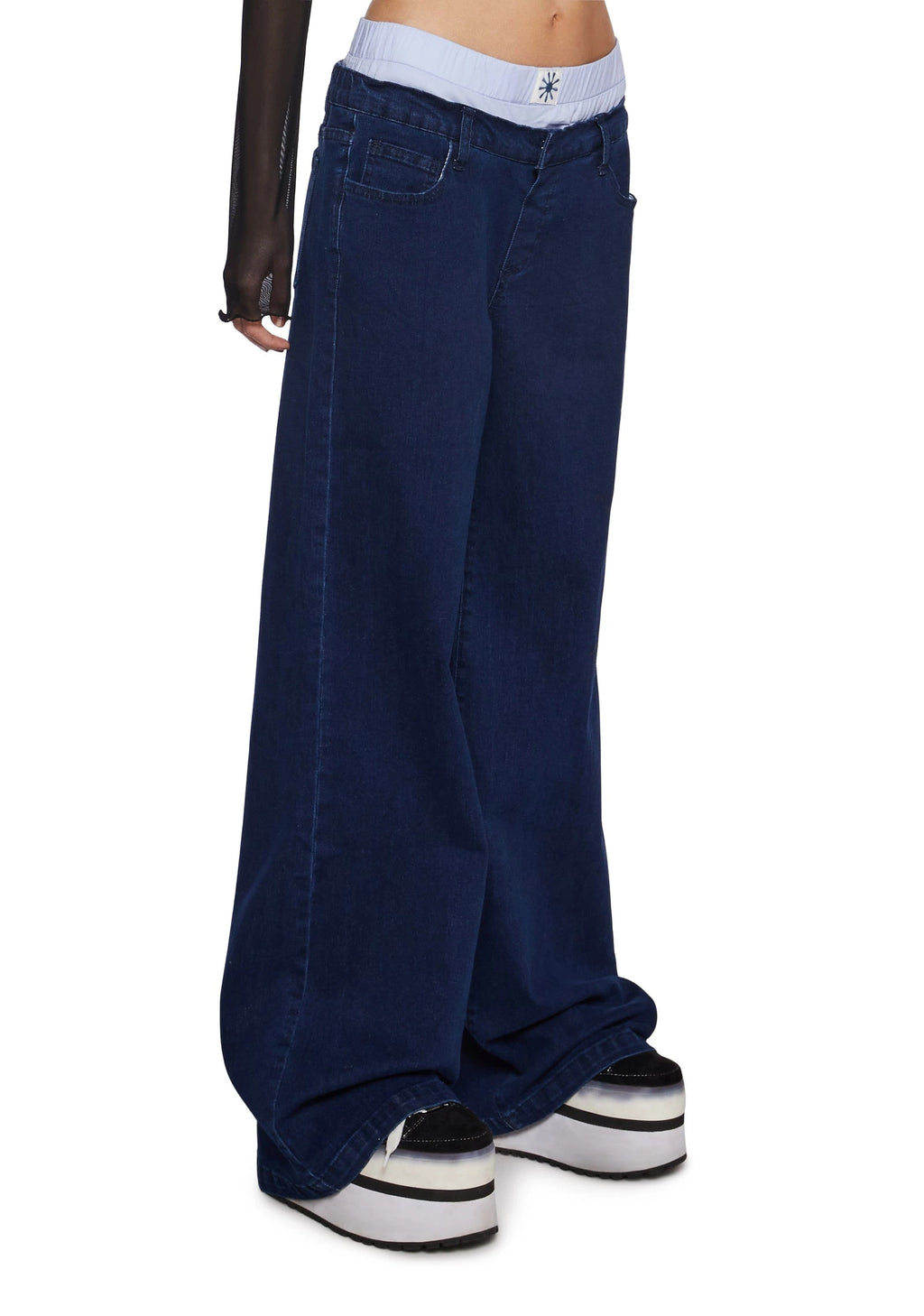 Boxer Waistband Wide Leg Jeans - Blue
