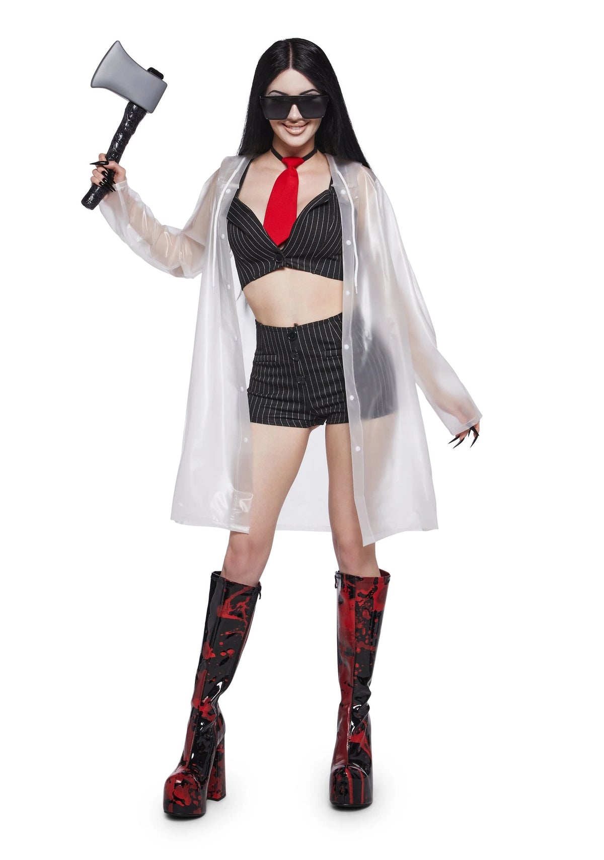 Pinstripe Crop Top Costume Set - Black