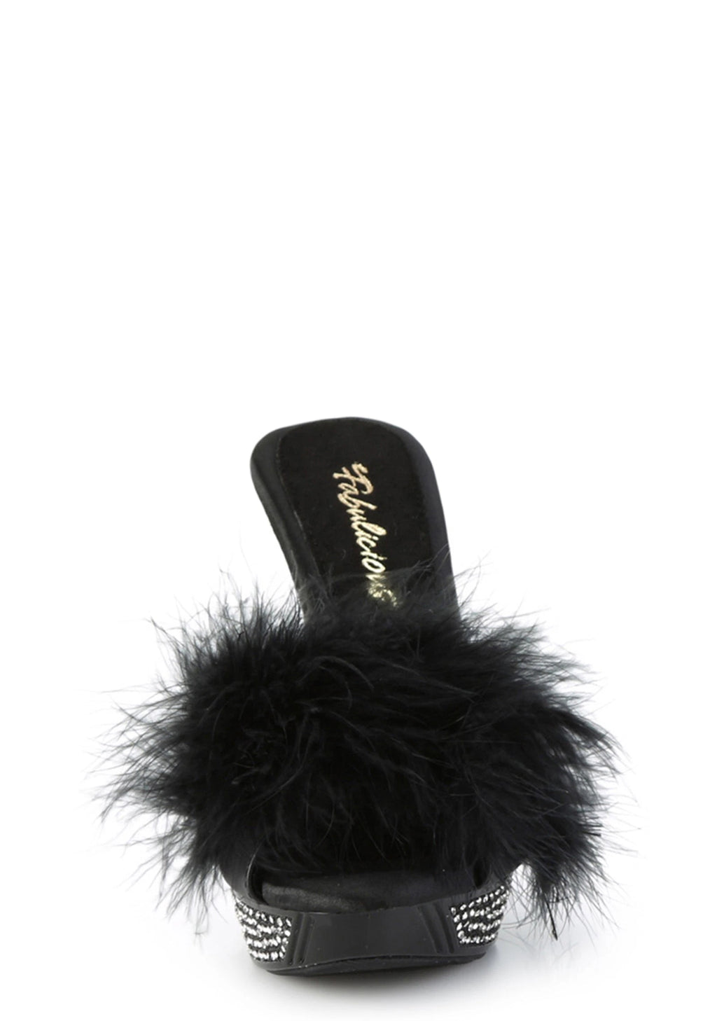 Peep-Toe Feather-Trim Heels - Black