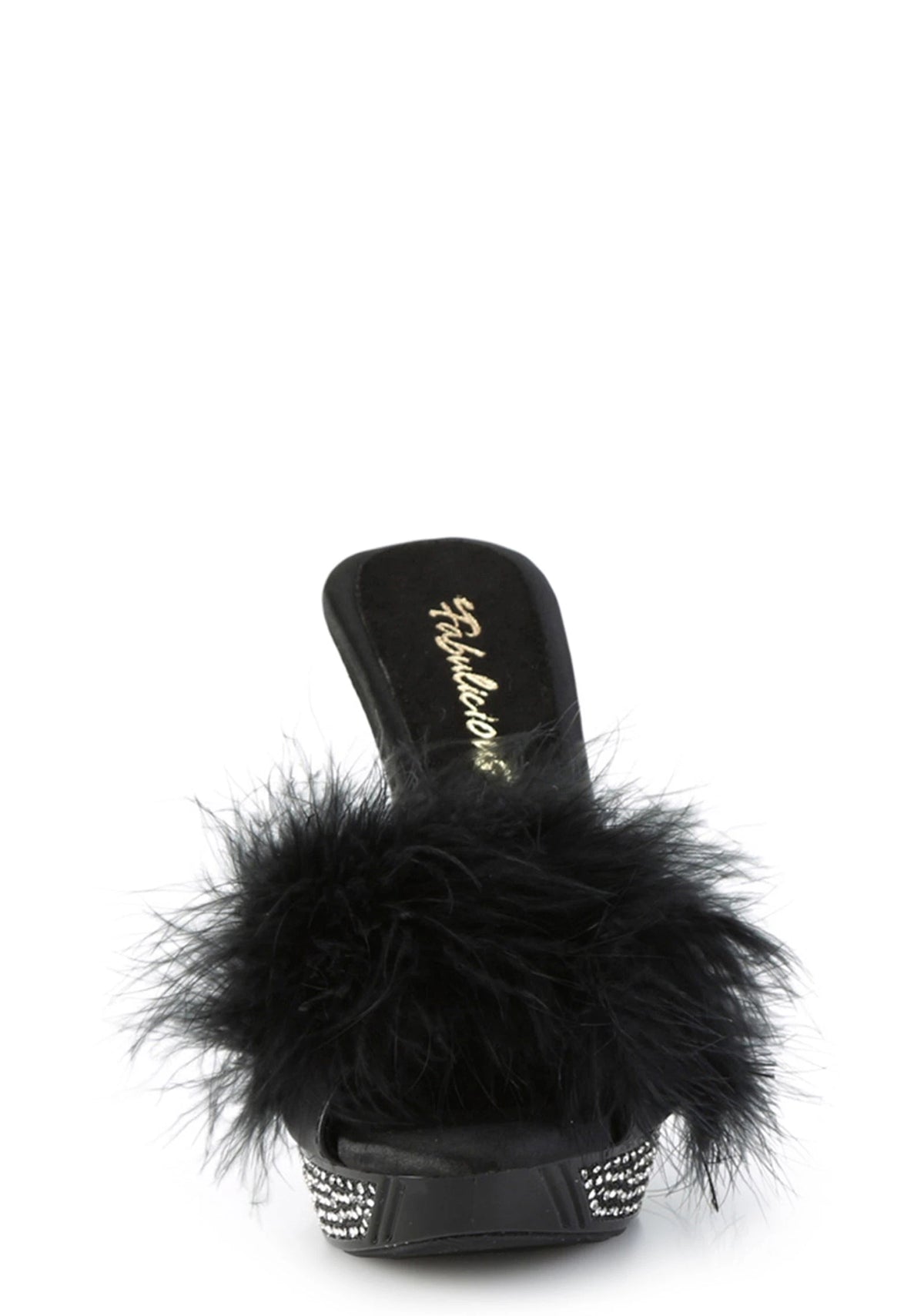 Peep-Toe Feather-Trim Heels - Black