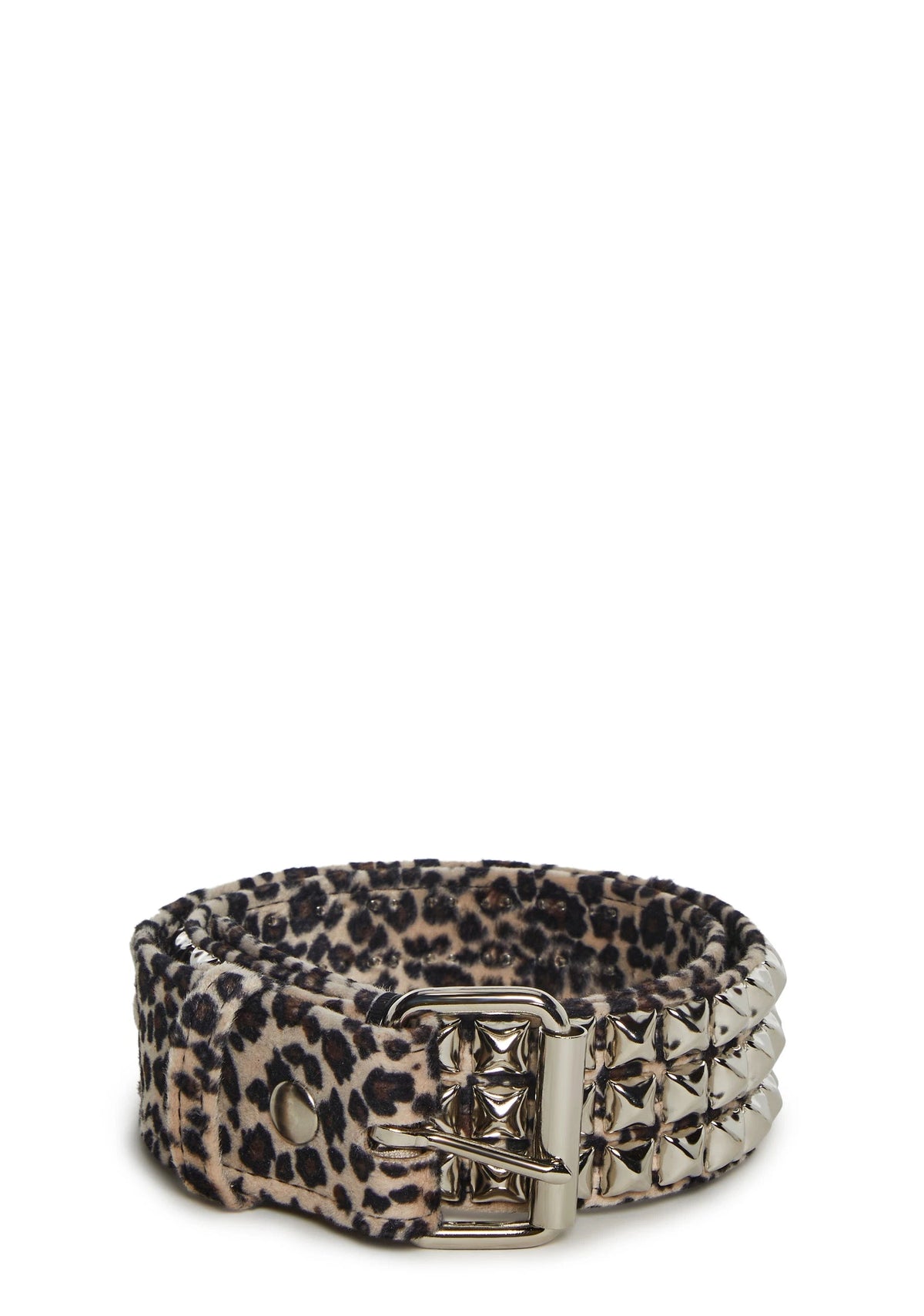 Wide Fuzzy Animal Print Studded Belt