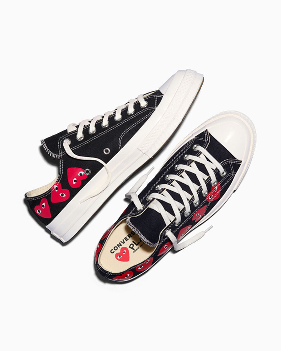 Canvas Low Top Sneaker With Heart Graphic - Black - Black/High Risk Red/Egret