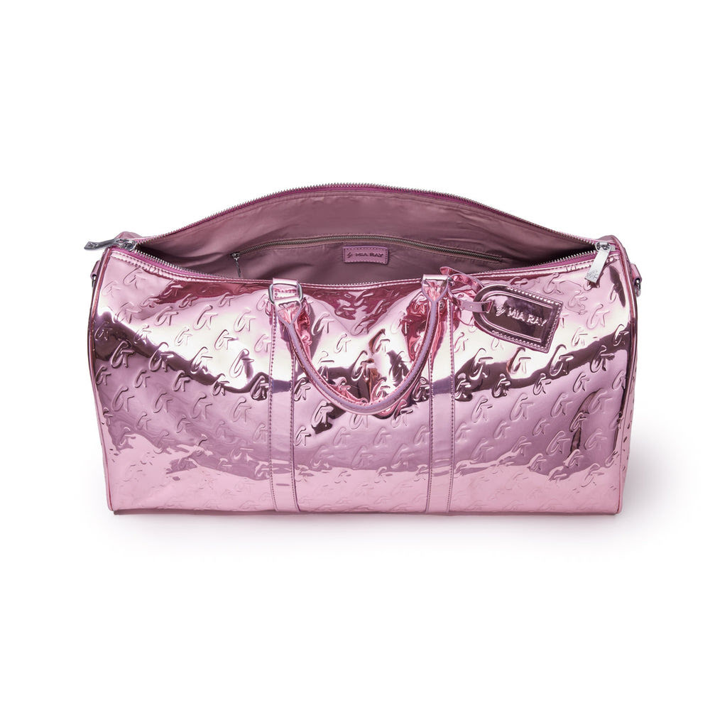 Metallic Vegan Leather Duffle Bag - Pink