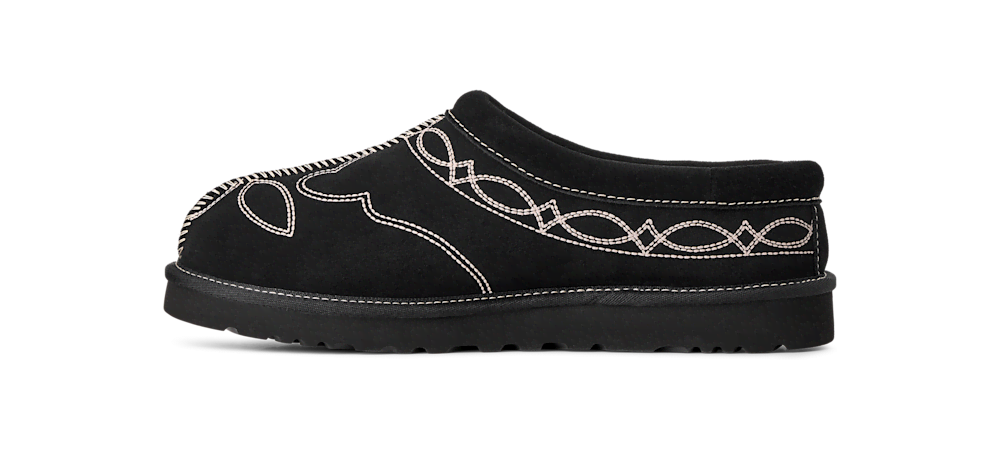 Men's Embroidered Suede Slipper - Black