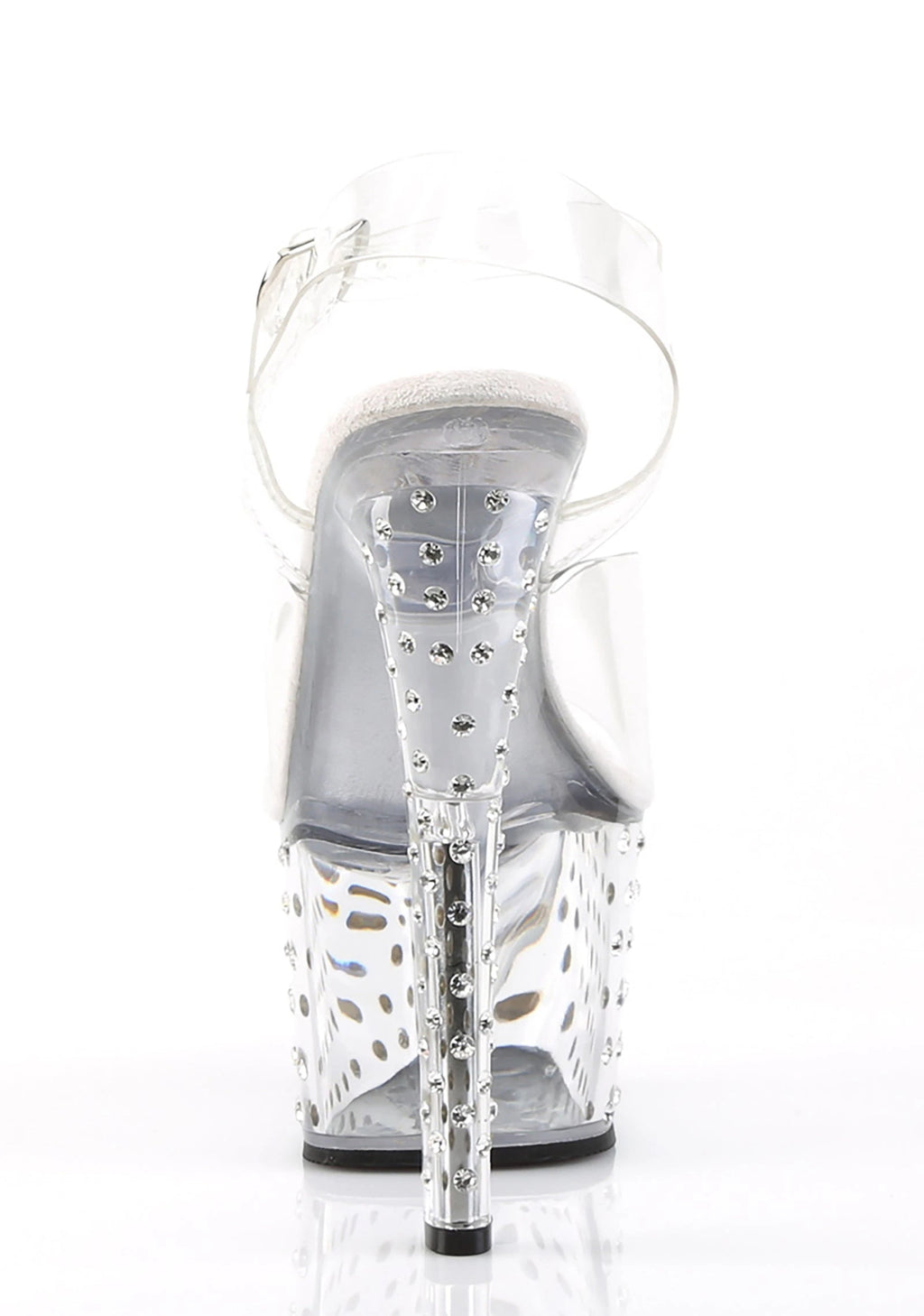 Clear Rhinestone Platform Ankle Strap Sandals - Silver