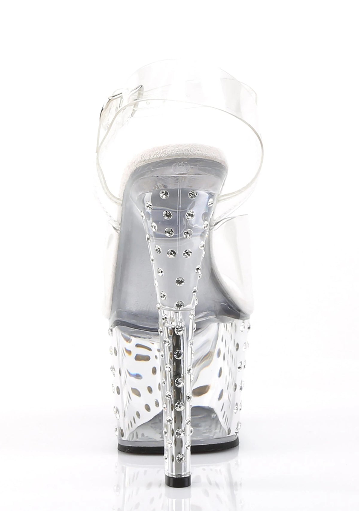 Clear Rhinestone Platform Ankle Strap Sandals - Silver