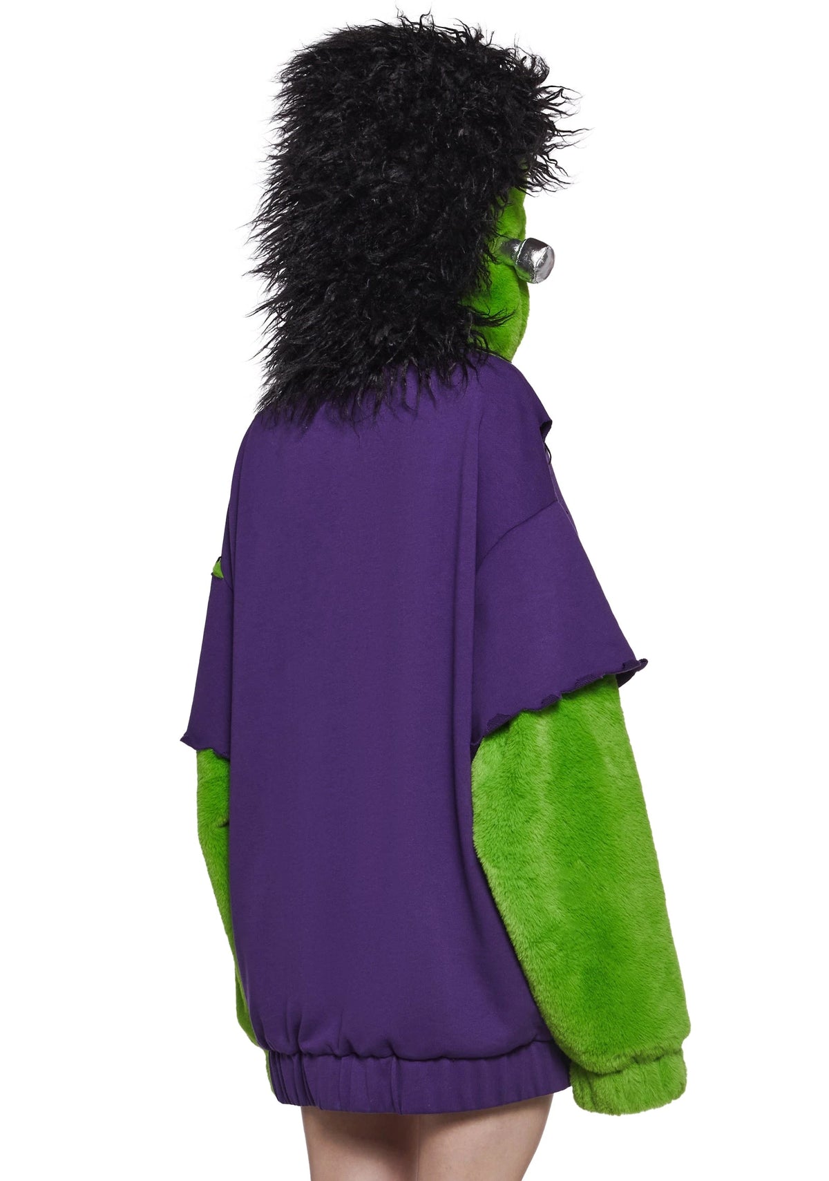 Monster Hood Faux Fur Sleeve Hoodie Costume - Purple