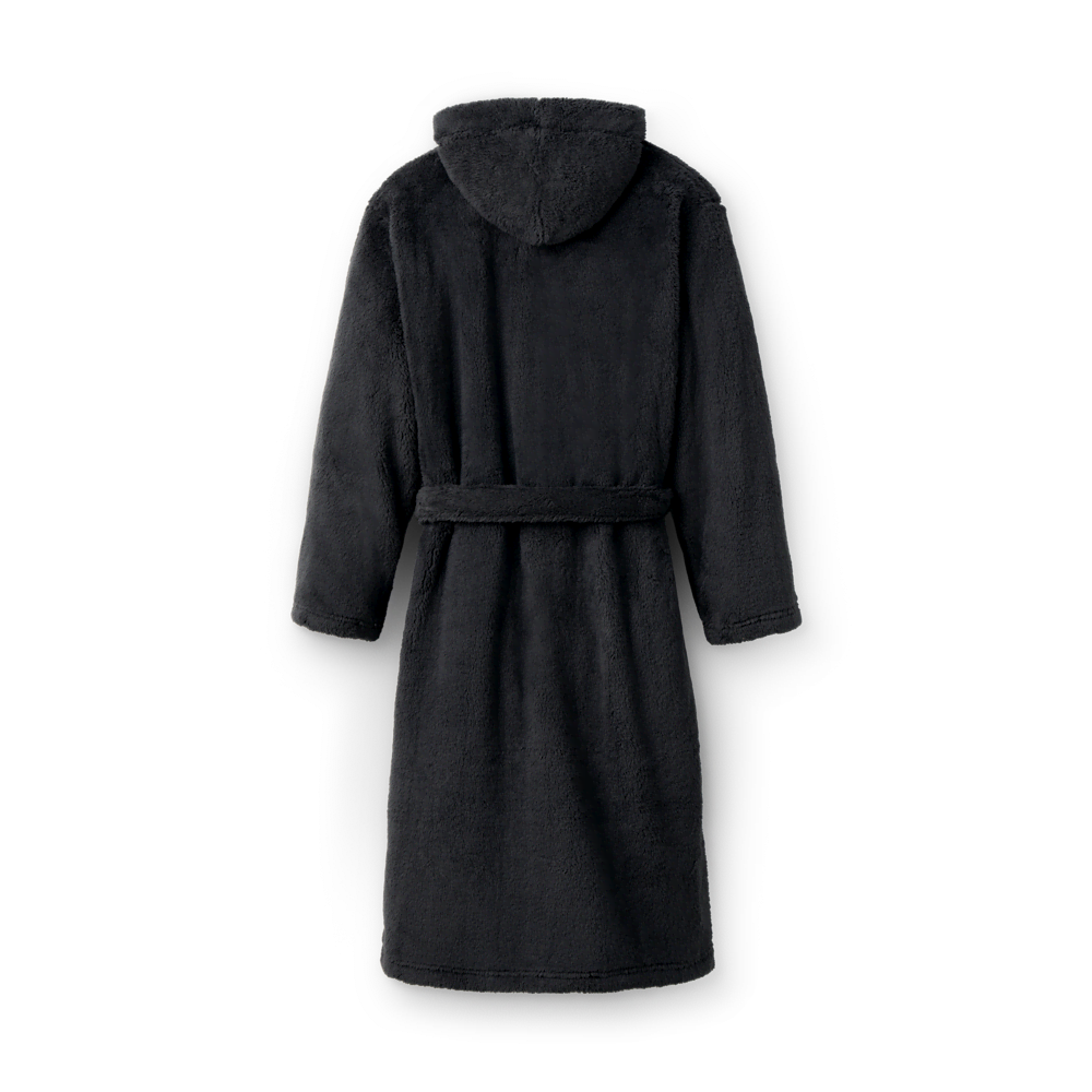 Men's Hooded Plush Fleece Robe - Black