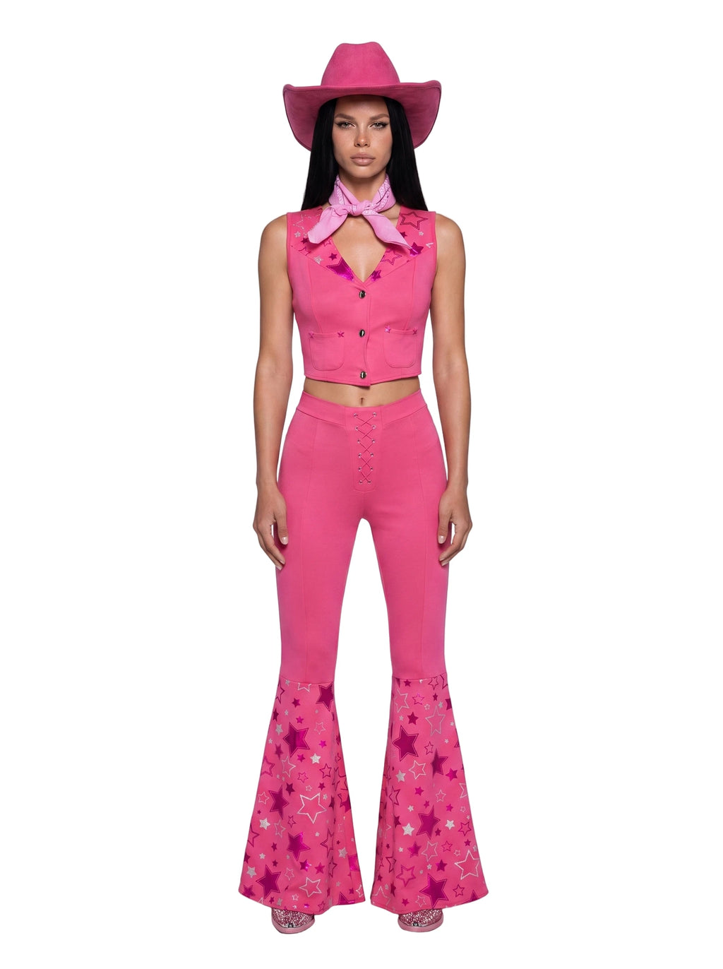 Western Star Crop Top, Pants & Bandana Set - Pink