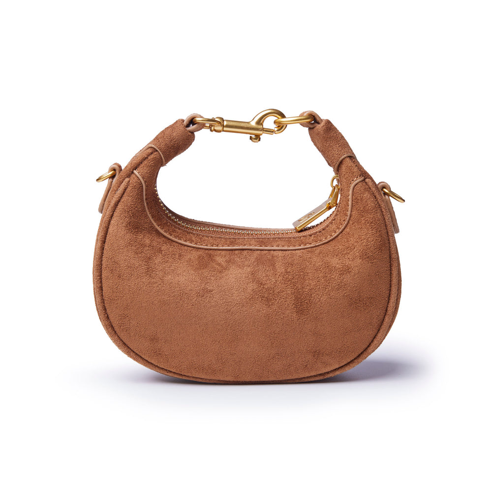 Mini Suede-Feel Crescent Bag - Brown