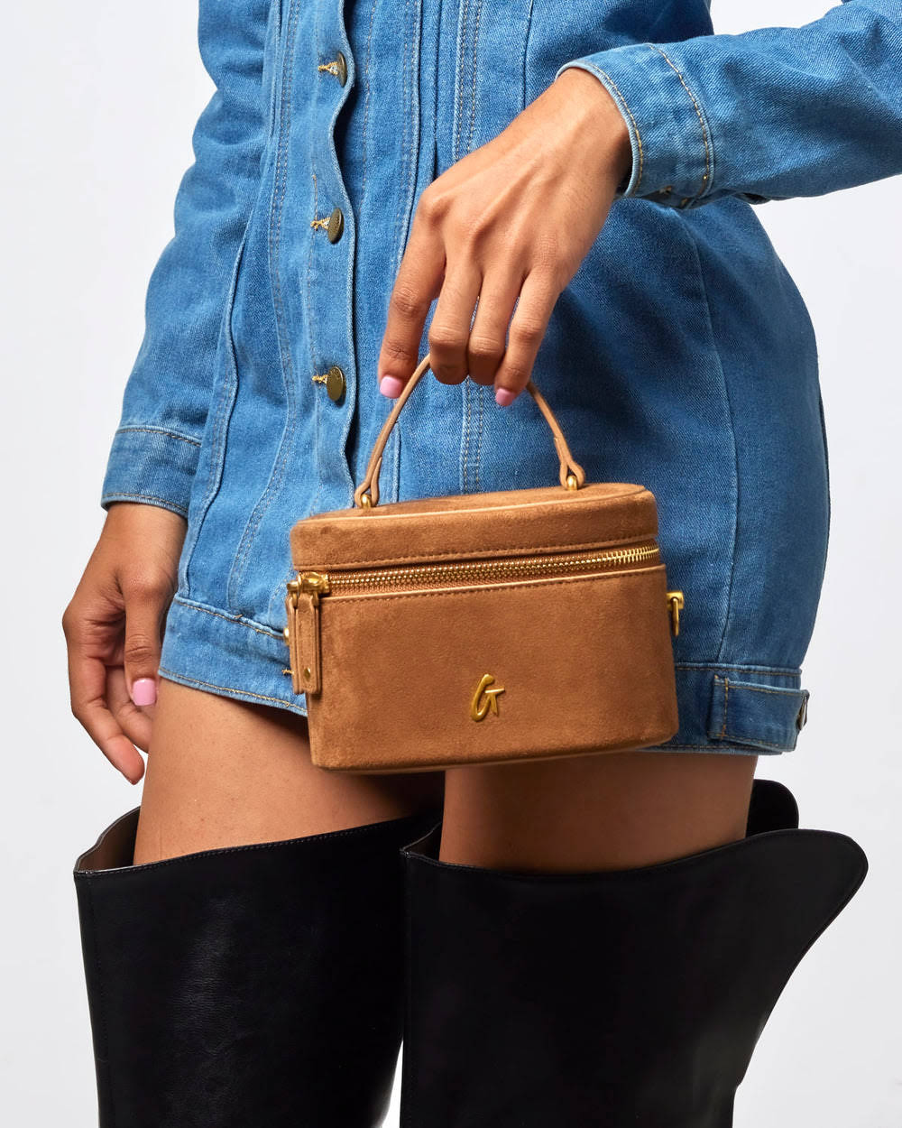 Mini Vegan Suede Vanity Bag - Brown