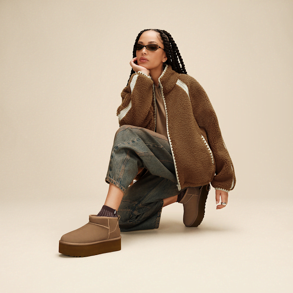 Women's Platform Ultra-Short Suede Boot - Sand