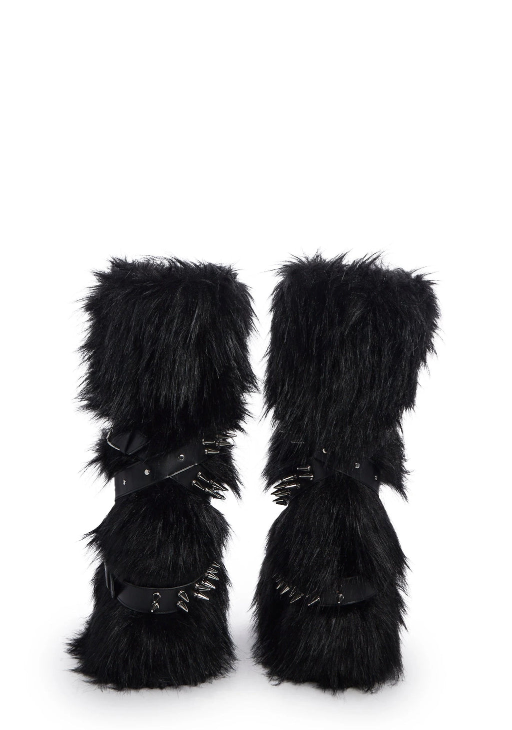 Faux Fur Platform Wedge Boots - Black