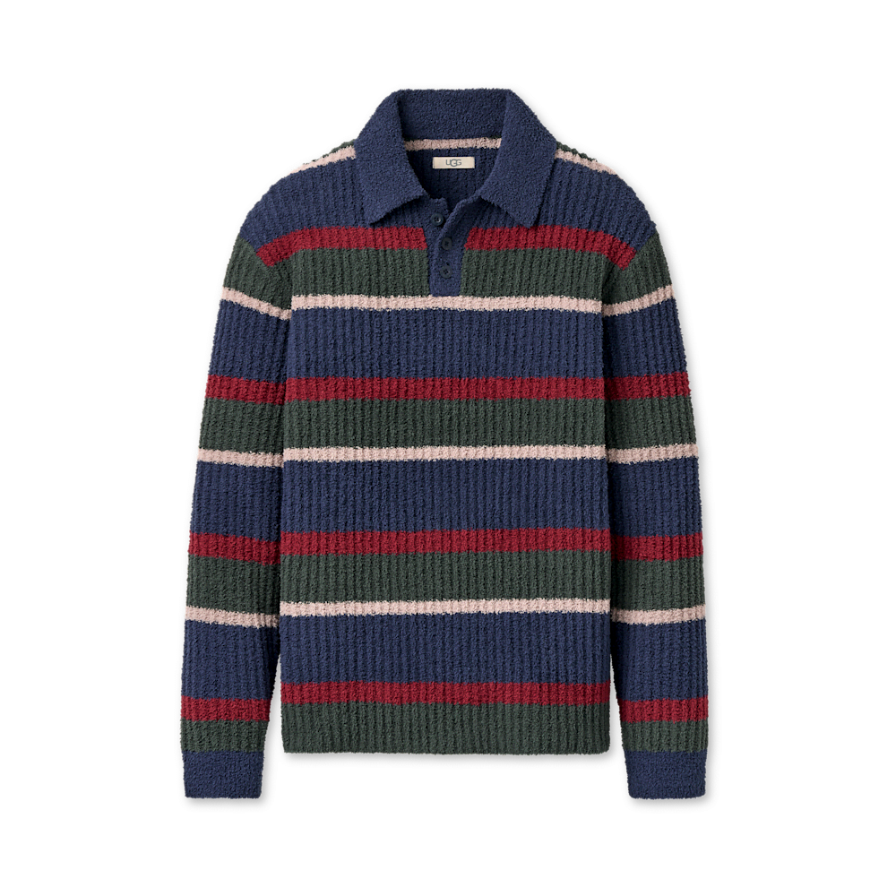 Men's Rib-Knit Polo Pullover - Stripe