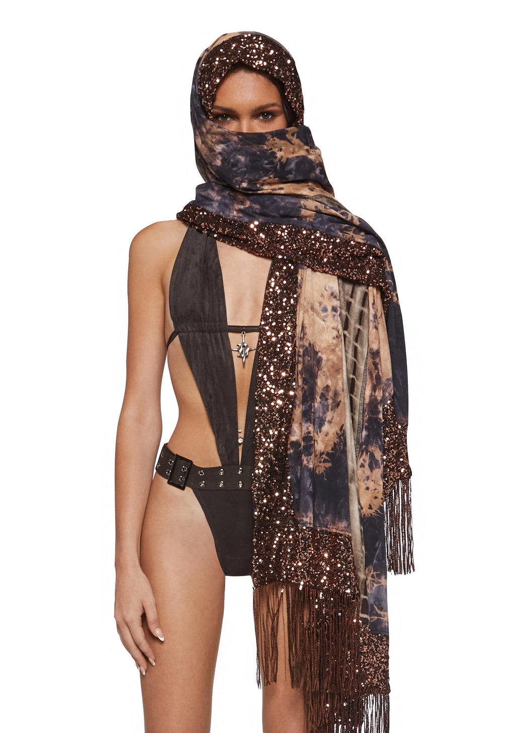 Abstract Fringe Scarf - Black And Gold