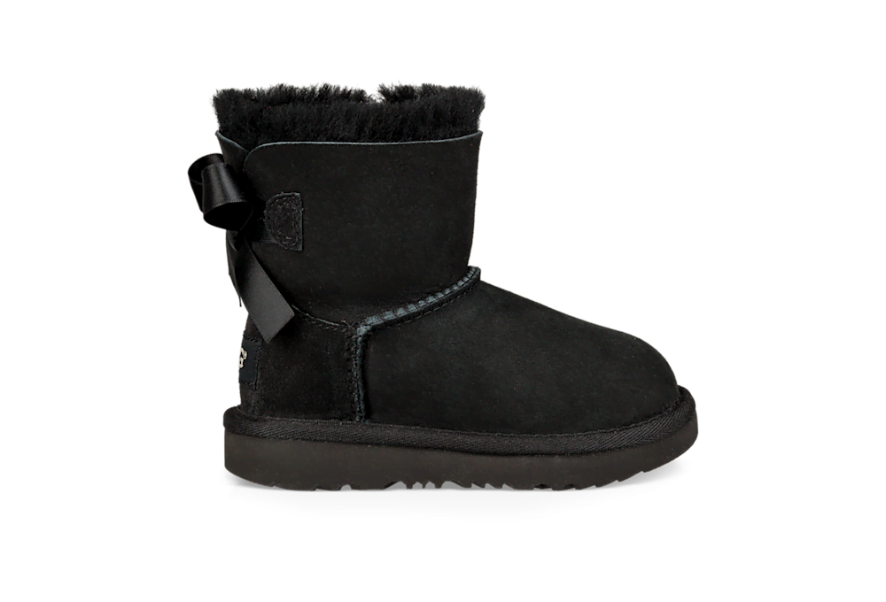 Toddler Bow Sheepskin Mini Boots - Black