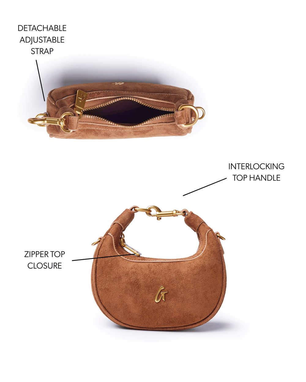 Mini Suede-Feel Crescent Bag - Brown