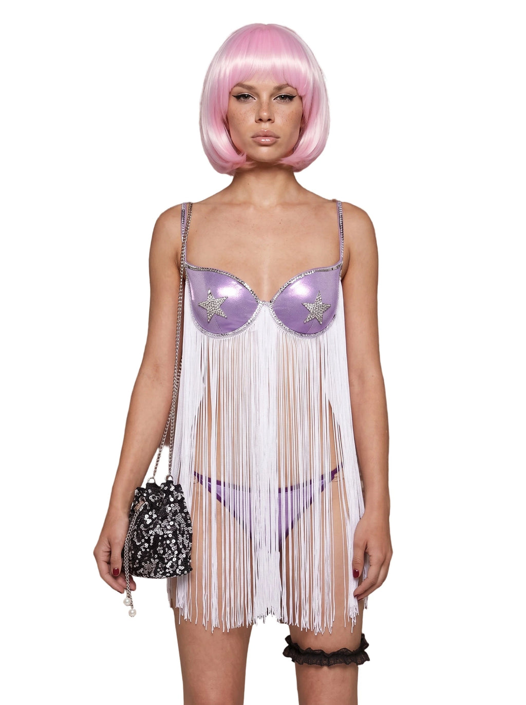 Shimmer Fringe Costume And Wig Set - Multi