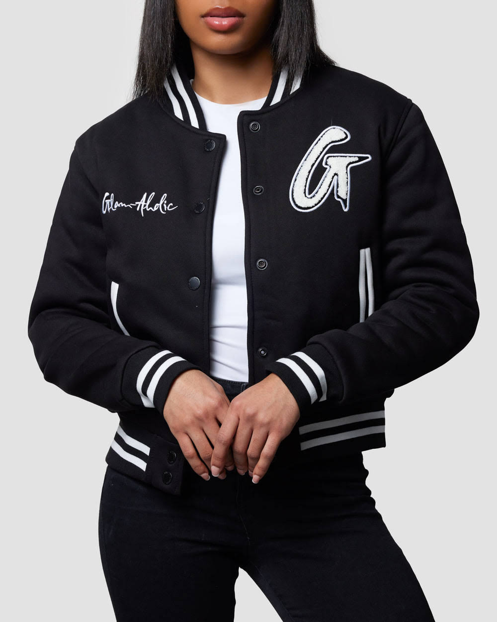Cotton Blend Varsity Jacket - Black