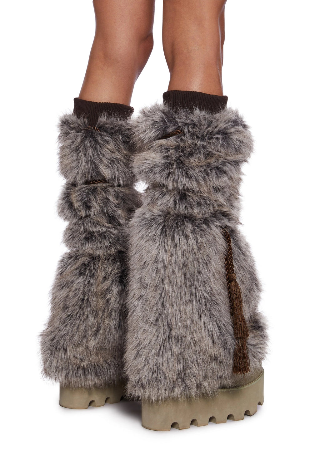 Faux Fur Leg Warmers - Brown