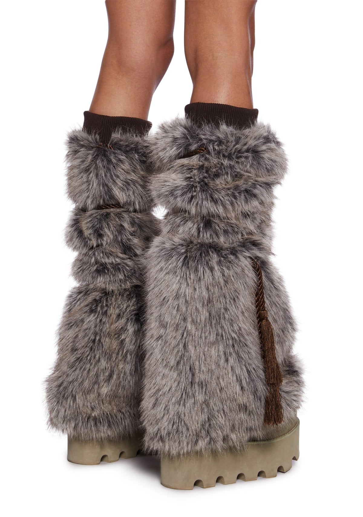 Faux Fur Leg Warmers - Brown