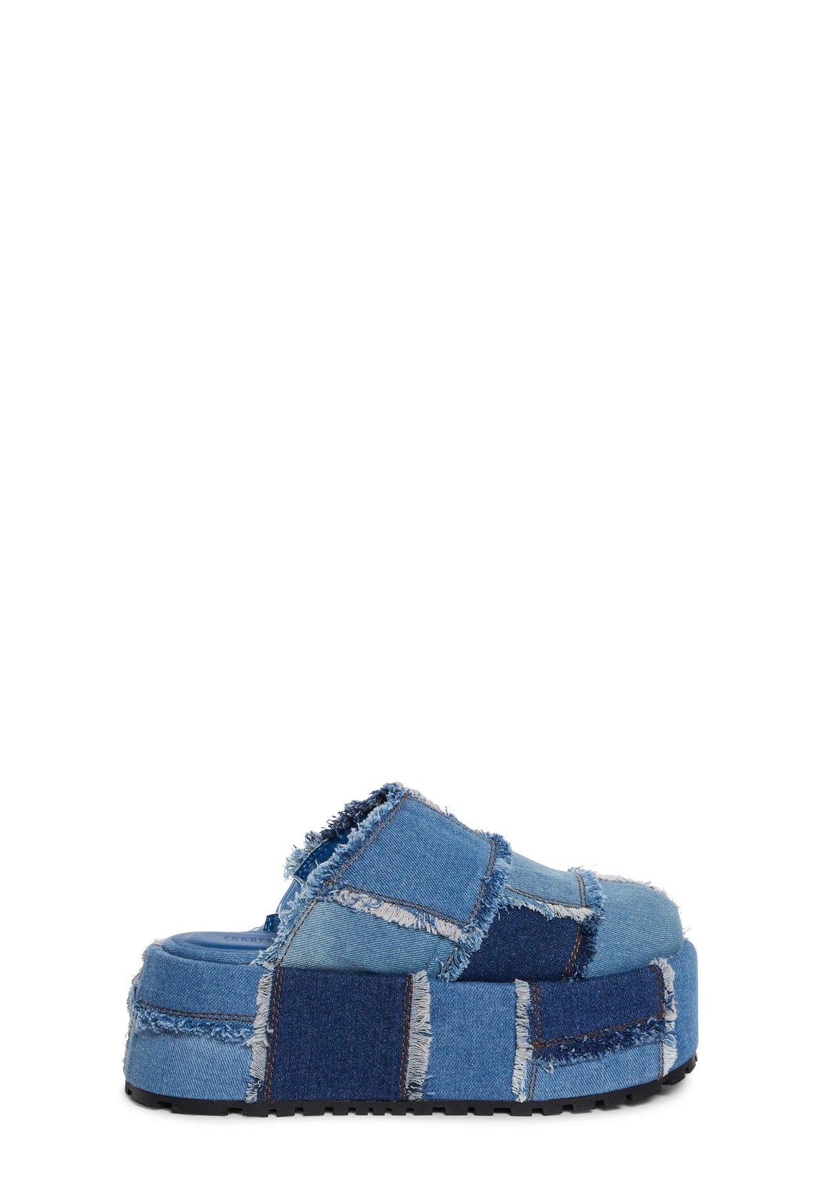 Distressed Denim Platform Clogs