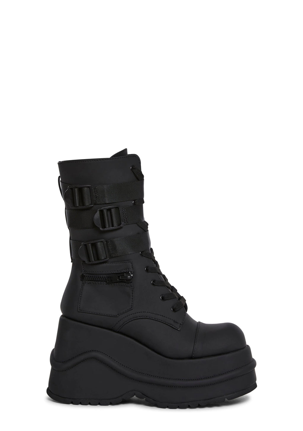 Wedge Platform Combat Boots - Black