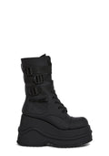 Wedge Platform Combat Boots - Black
